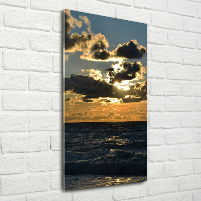 Glasbild vertikales Sonnenuntergang am Meer