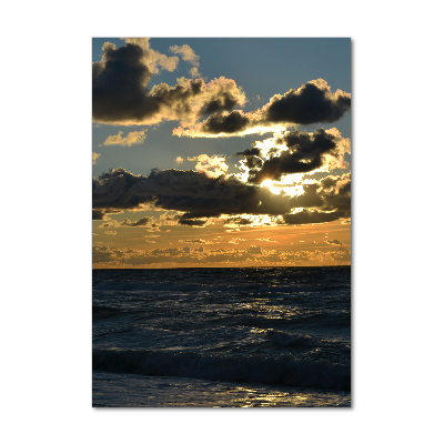 Glasbild vertikales Sonnenuntergang am Meer