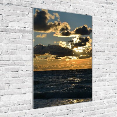 Glasbild vertikales Sonnenuntergang am Meer