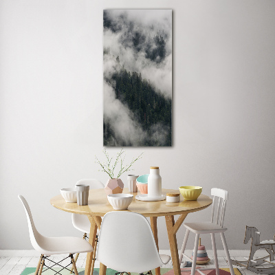 Glasbild vertikales Eine Wolke über dem Wald