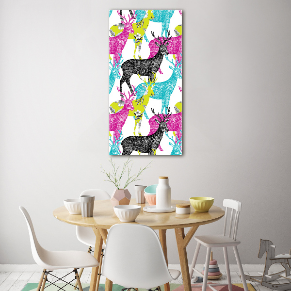 Glasbild vertikales Bunte Hirsche