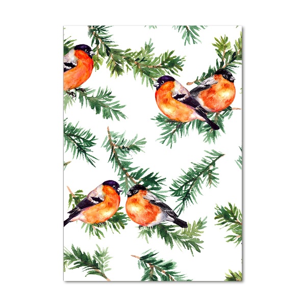 Bild aus glas vertikales Rotkehlchen und Nadelbäume