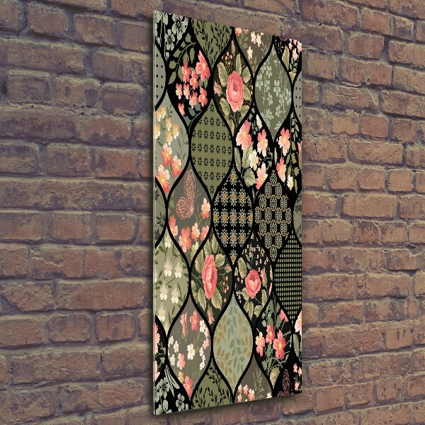 Glasbild vertikales Blumenmuster