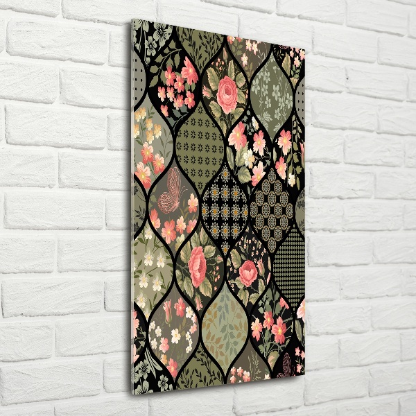 Glasbild vertikales Blumenmuster