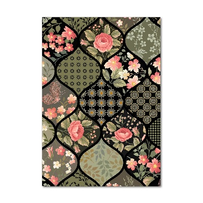 Glasbild vertikales Blumenmuster