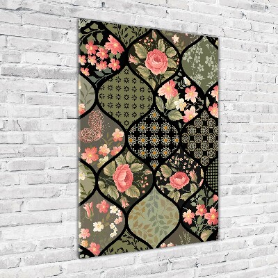 Glasbild vertikales Blumenmuster