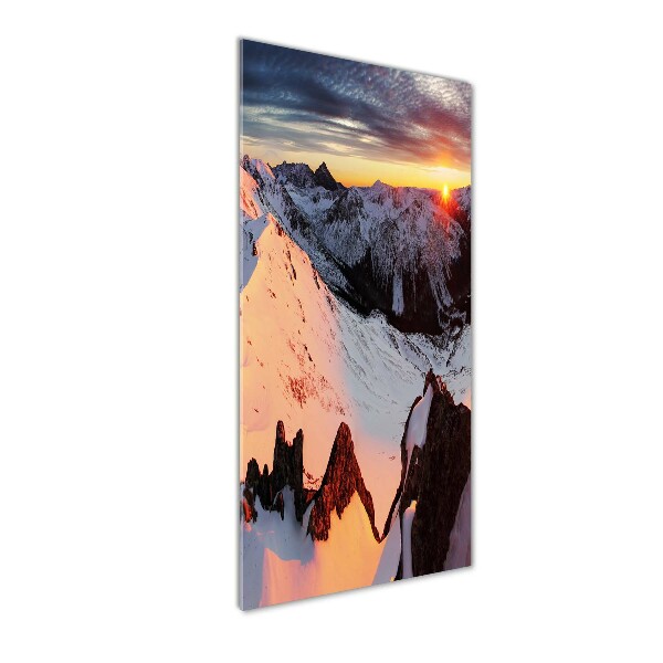 Glasbild vertikales Gebirge im Winter