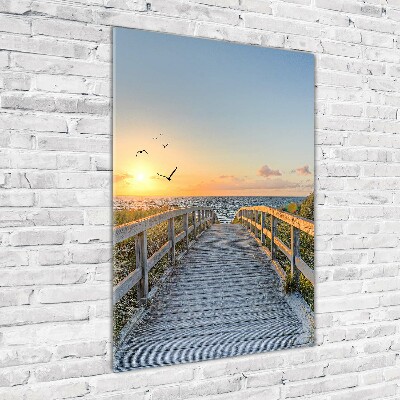 Glasbild vertikales Weg zum Strand