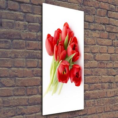 Glasbild vertikales Rote Tulpen