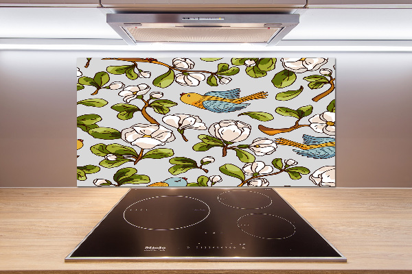 Küchen wandpaneel Blumen und Vögel