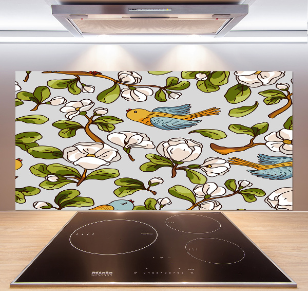Küchen wandpaneel Blumen und Vögel