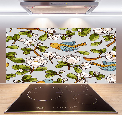 Küchen wandpaneel Blumen und Vögel