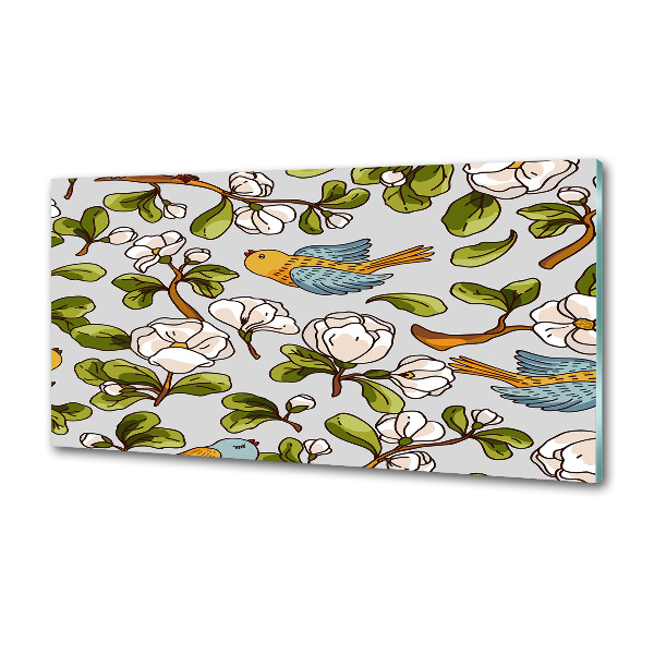 Küchen wandpaneel Blumen und Vögel