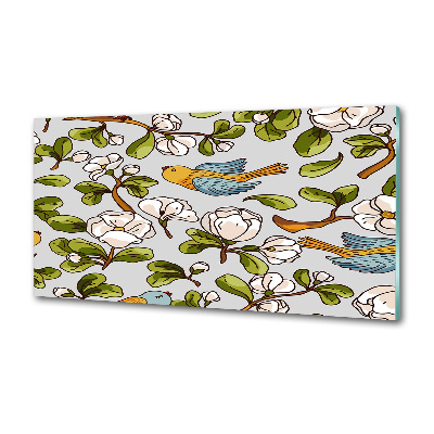 Küchen wandpaneel Blumen und Vögel