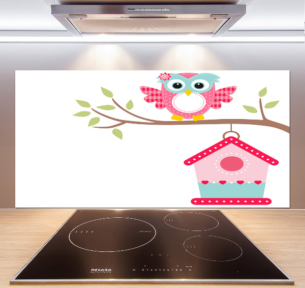 Glasrückwand für die küche Eule auf einem Ast