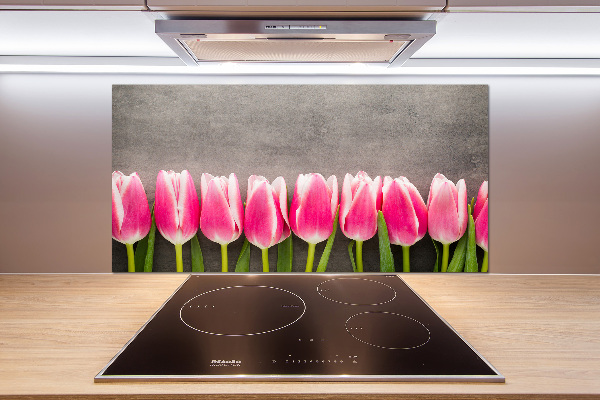 Glasrückwand für die küche Rosa Tulpen