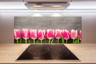 Glasrückwand für die küche Rosa Tulpen