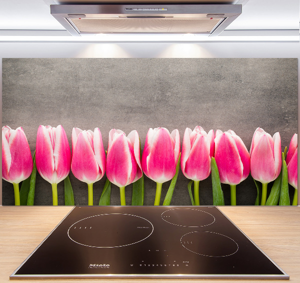Glasrückwand für die küche Rosa Tulpen