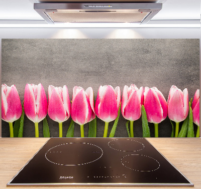 Glasrückwand für die küche Rosa Tulpen