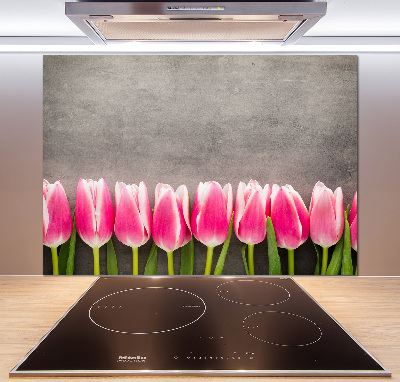 Glasrückwand für die küche Rosa Tulpen