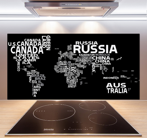 Glasrückwand für die küche Weltkarte mit Untertiteln