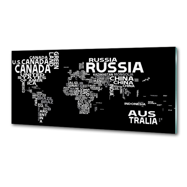 Glasrückwand für die küche Weltkarte mit Untertiteln