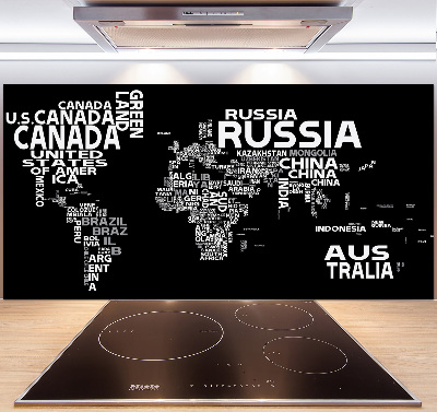 Glasrückwand für die küche Weltkarte mit Untertiteln