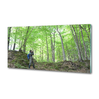 Platte für Küchenrückwand Ornithologe im Wald