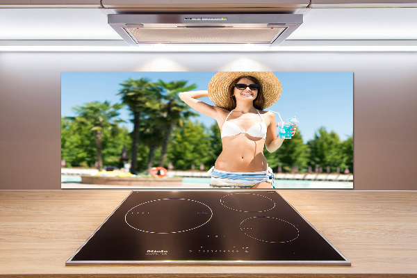 Küchen wandpaneel Frau am Pool