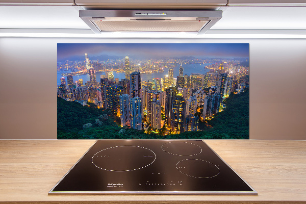 Glasrückwand für die küche Hongkong bei Nacht
