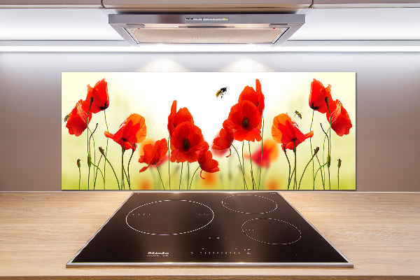 Glasrückwand für die küche Mohnblumen