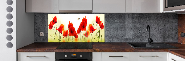Glasrückwand für die küche Mohnblumen