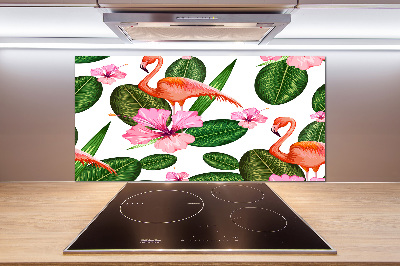 Küchen wandpaneel Flamingos und Pflanzen