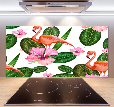 Küchen wandpaneel Flamingos und Pflanzen
