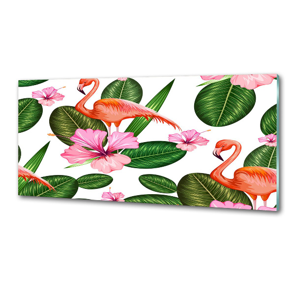 Küchen wandpaneel Flamingos und Pflanzen