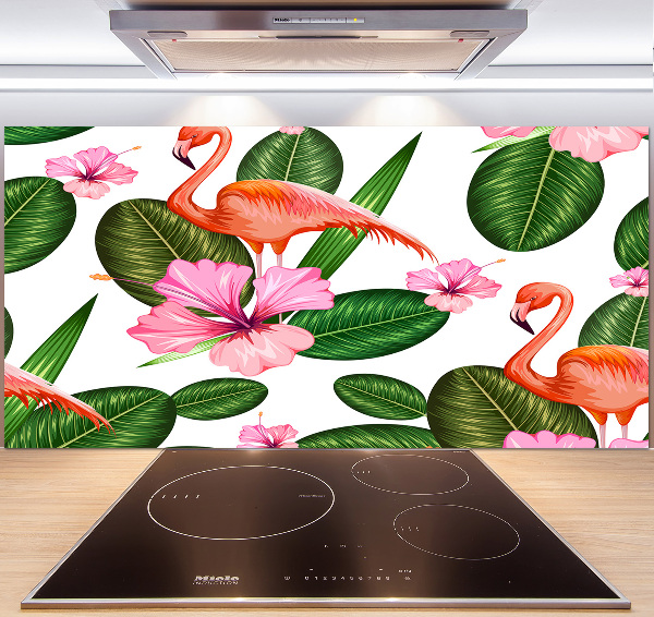 Küchen wandpaneel Flamingos und Pflanzen