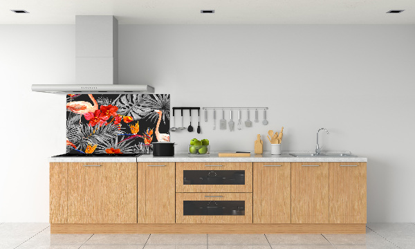 Glasrückwand für die küche Flamingos und Blumen