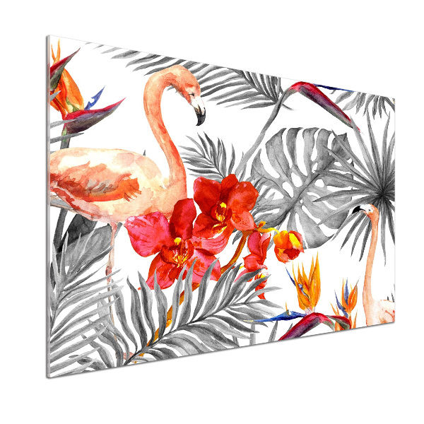 Platte für Küchenrückwand Flamingos und Blumen