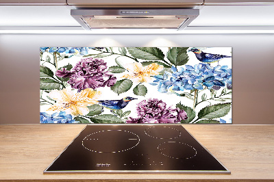 Platte für Küchenrückwand Blumen und Vögel