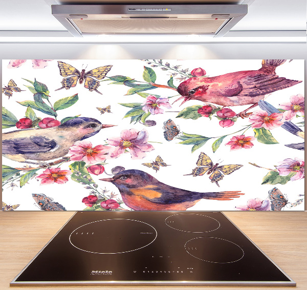 Küchen wandpaneel Vögel, Schmetterlinge, Kirschen