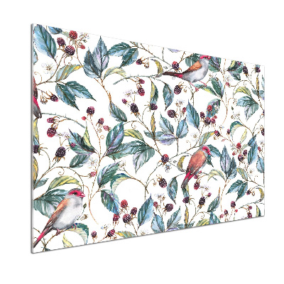 Küchen wandpaneel Brombeeren und Vögel