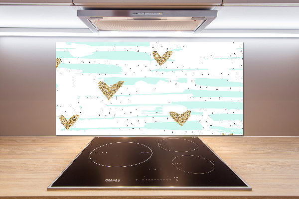 Platte für Küchenrückwand Hintergrund mit goldenen Herzen