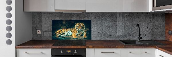 Platte für Küchenrückwand Tiger in der Höhle
