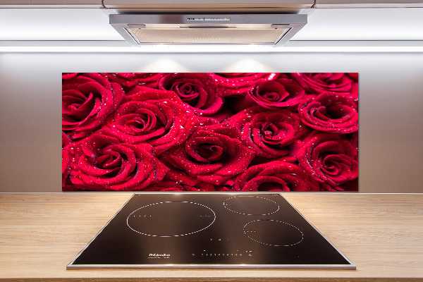 Küchen wandpaneel Tropfen auf Rosen