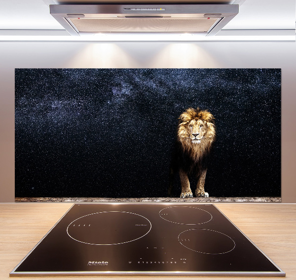 Glasrückwand für die küche Löwe gegen die Sterne