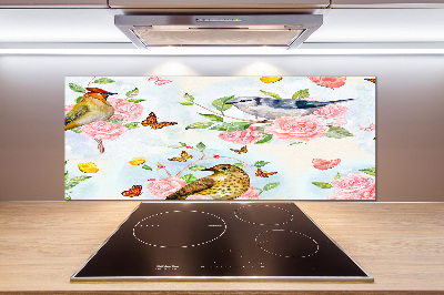 Platte für Küchenrückwand Vögel und Rosen