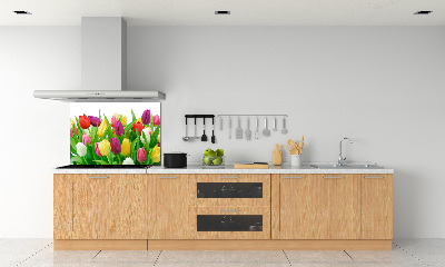 Glasrückwand für die küche Bunte Tulpen