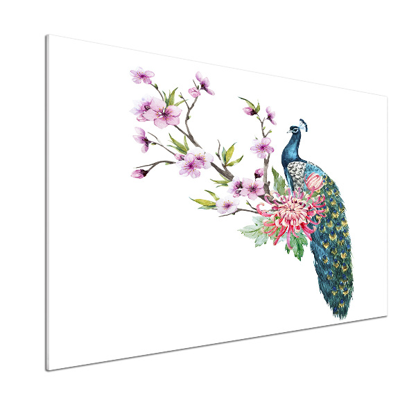 Platte für Küchenrückwand Pfau und Blumen