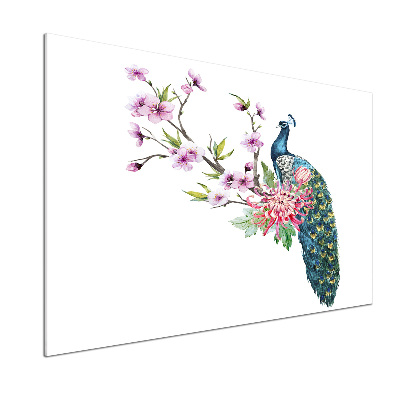 Platte für Küchenrückwand Pfau und Blumen