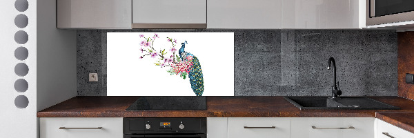 Platte für Küchenrückwand Pfau und Blumen